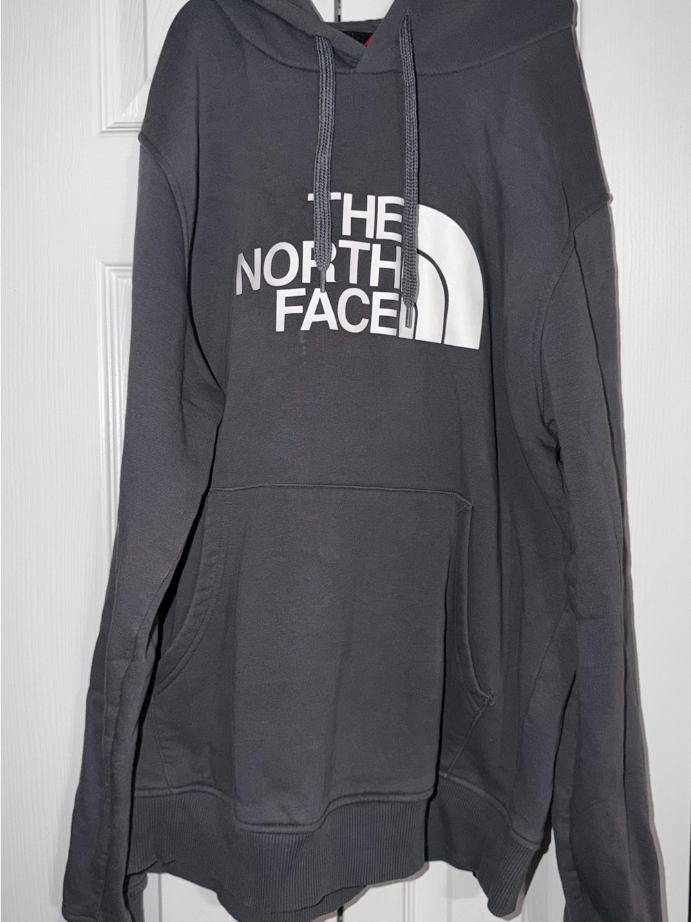 The North Face Men's Charcoal Gray Crewneck Hoodie with White Logo